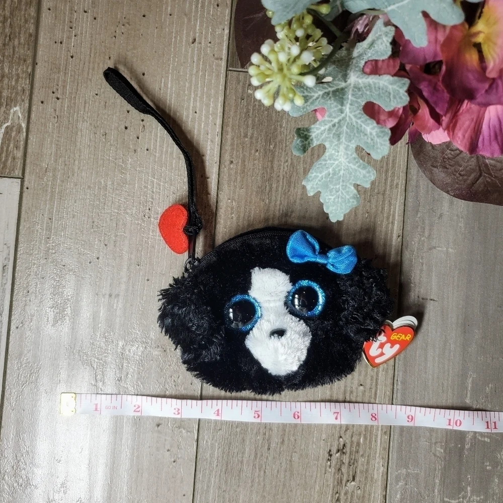 NWT The Ty Gear Collection Tracey Dog Wristlet with Tags Black White Blue